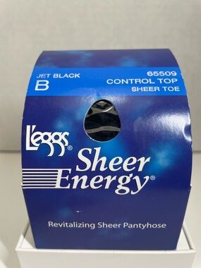 L'eggs Sheer Energy Revitalizing Sheer Pantyhose - Jet Black, Size B, NIP